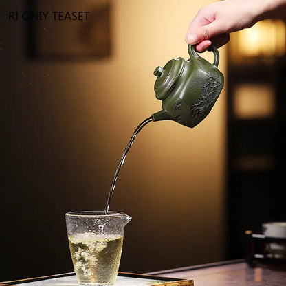 220ml Authentic Yixing Purple Clay Teapot Famous Artists Handmade Tea Pot Raw Ore Green Mud Kettle Chinese Zisha Tea Set Teaware
