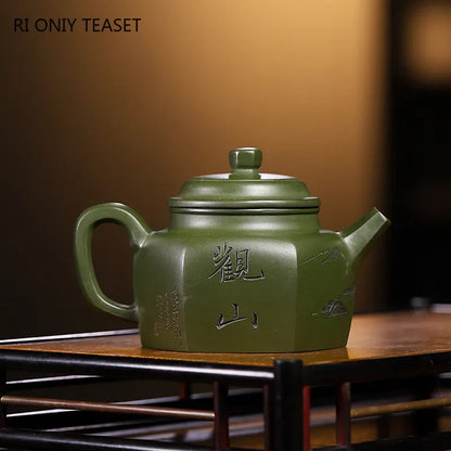 220ml Authentic Yixing Purple Clay Teapot Famous Artists Handmade Tea Pot Raw Ore Green Mud Kettle Chinese Zisha Tea Set Teaware