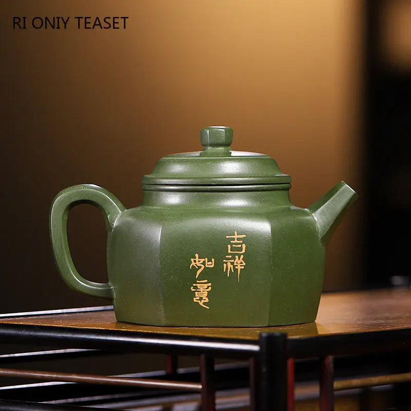 220ml Authentic Yixing Purple Clay Teapots Handmade Hexagonal Tea Pot Raw Ore Green Mud Kettle Chinese Zisha Tea Set Teaware