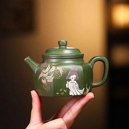 220ml Authentic Yixing Purple Clay Teapots Handmade Hexagonal Tea Pot Raw Ore Green Mud Kettle Chinese Zisha Tea Set Teaware