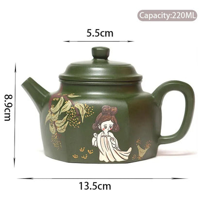 220ml Authentic Yixing Purple Clay Teapots Handmade Hexagonal Tea Pot Raw Ore Green Mud Kettle Chinese Zisha Tea Set Teaware