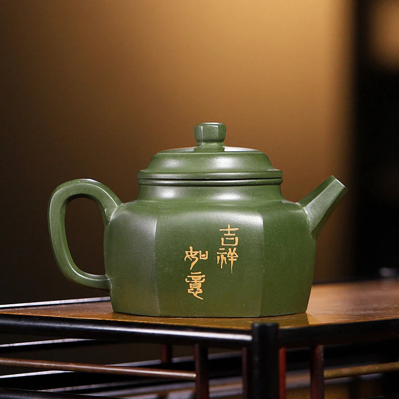 220ml Authentic Yixing Purple Clay Teapots Handmade Hexagonal Tea Pot Raw Ore Green Mud Kettle Chinese Zisha Tea Set Teaware
