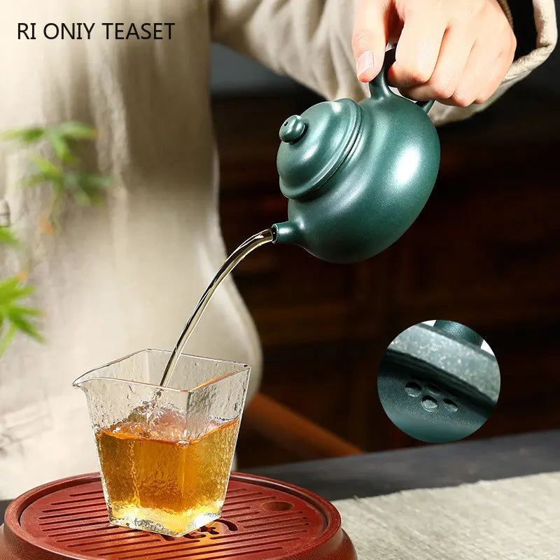 220ml Chinese Yixing High-end Purple Clay Teapot Handmade Tea Pot Raw Ore Green Mud Kettle Famous Zisha Tea Set Collection Gifts
