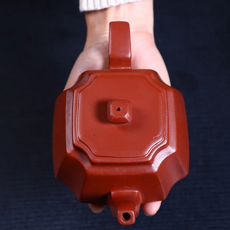220ml Chinese Yixing High-end Purple Clay Teapots Handmade Square Stone Scoop Tea Pot Raw Ore Purple Mud Kettle Zisha Tea Set