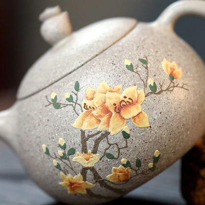 220ml Chinese Yixing High-end Purple Clay Teapots Mud-painted Flower Pattern Xishi Tea Pot Raw Ore Duan Mud Kettle Zisha Tea Set