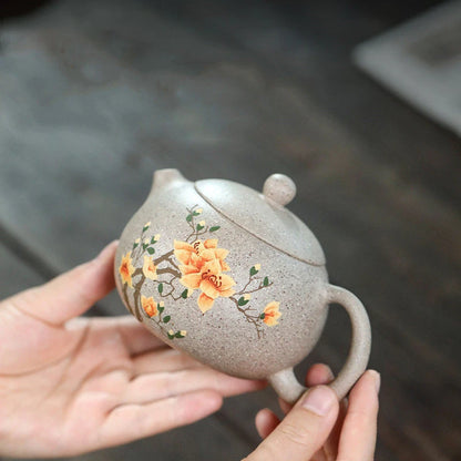 220ml Chinese Yixing High-end Purple Clay Teapots Mud-painted Flower Pattern Xishi Tea Pot Raw Ore Duan Mud Kettle Zisha Tea Set