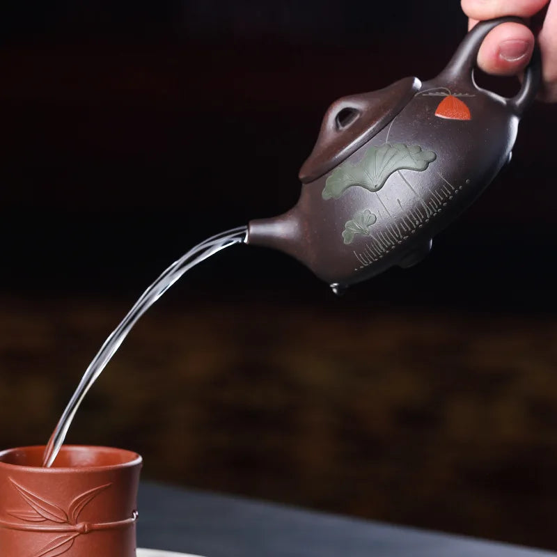 220ml Chinese Yixing Large Capacity Purple Clay Teapot Handmade Stone Scoop Tea Pot Raw Ore Beauty Kettle High-end Zisha Tea Set