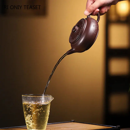 220ml Chinese Yixing Purple Clay Teapot Famous Artists Handmade Tea Pot Raw Ore Purple Mud Beauty Kettle Authentic Zisha Tea Set