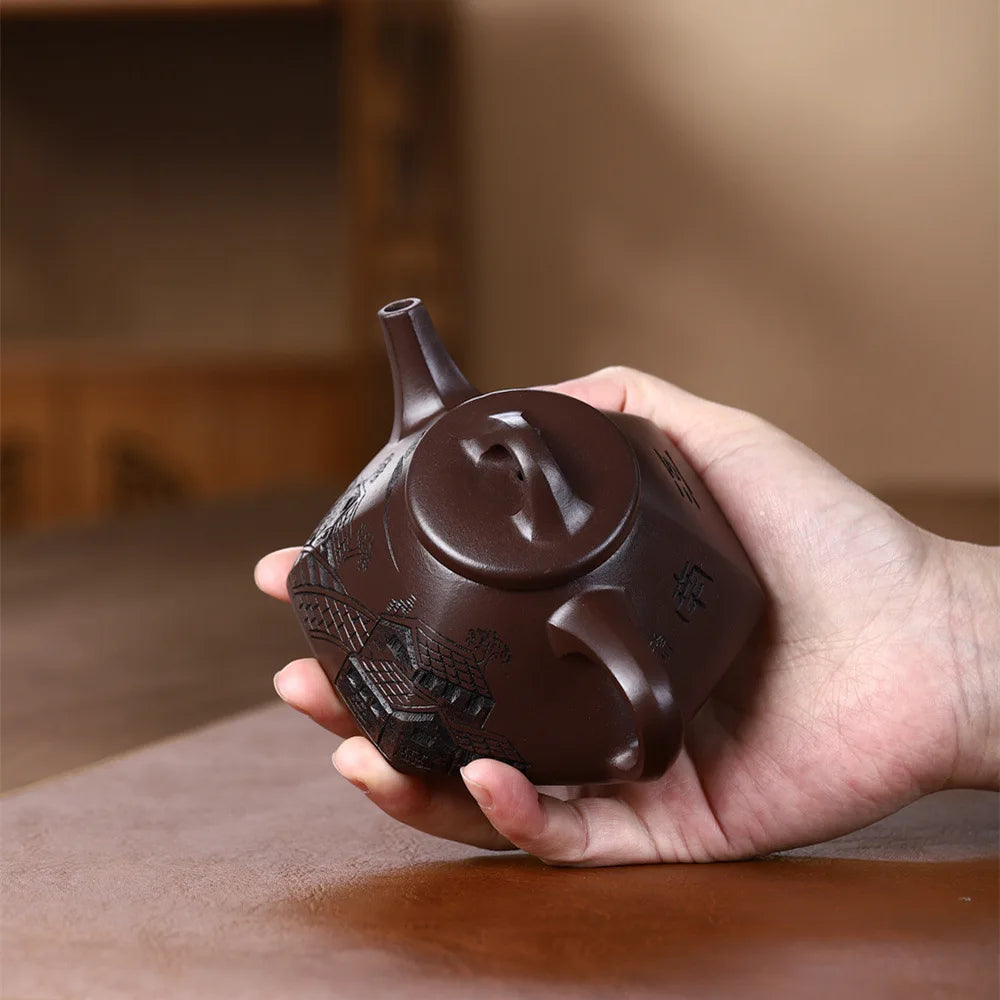 220ml Chinese Yixing Purple Clay Teapots Raw Ore Zhu Mud Stone Scoop Tea Pot Household Zisha Beauty Kettle Tea Set Accessories