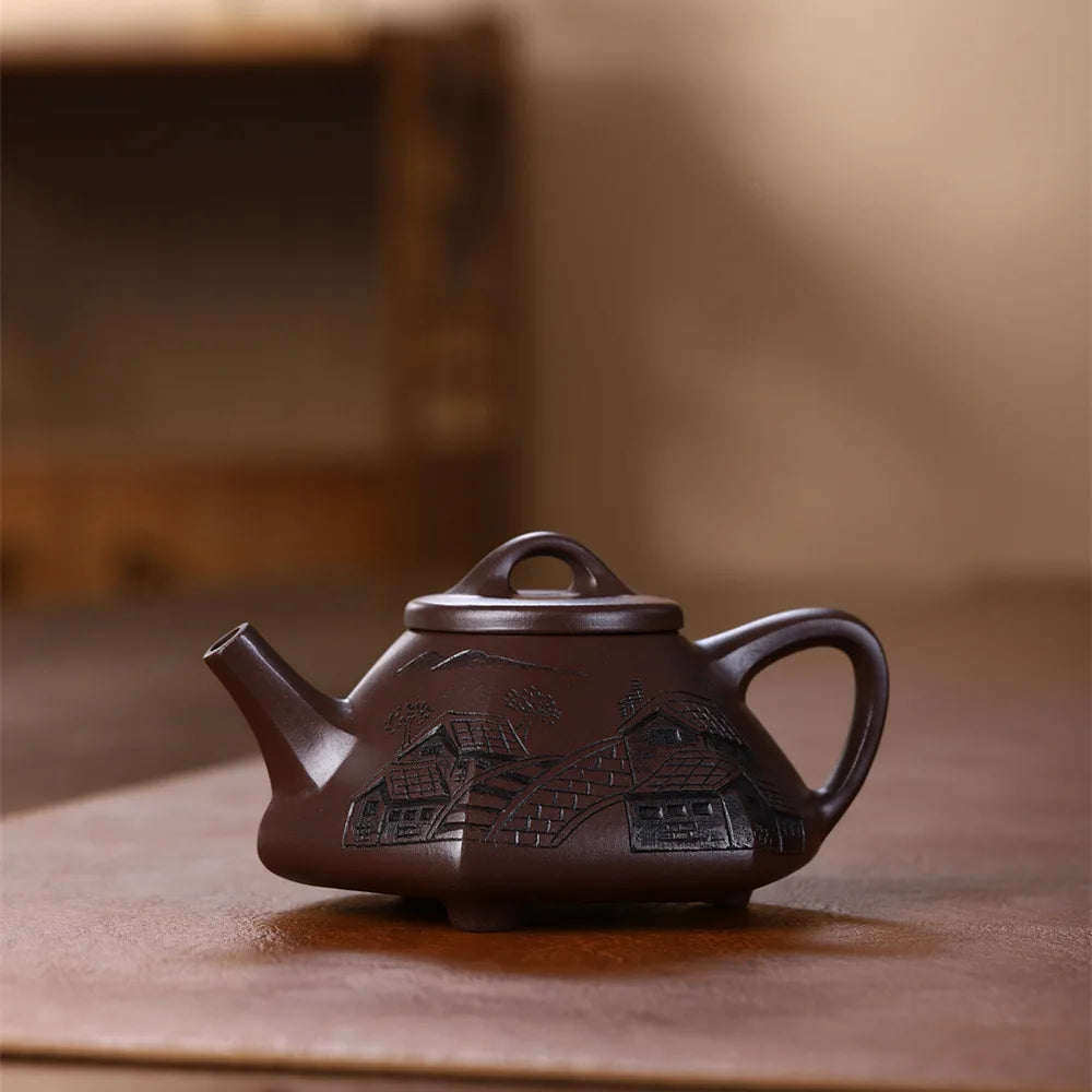 220ml Chinese Yixing Purple Clay Teapots Raw Ore Zhu Mud Stone Scoop Tea Pot Household Zisha Beauty Kettle Tea Set Accessories