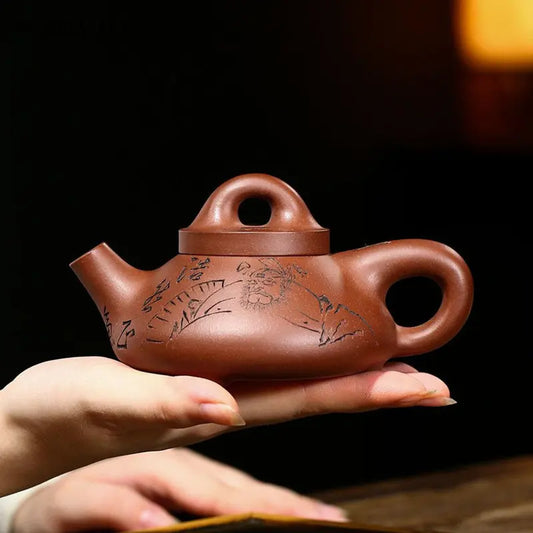 220ml Chinese Yixing Raw Ore Purple Clay Teapots Famous Handmade Stone Scoop Tea Pot Kettle High-end Zisha Tea Set Collection