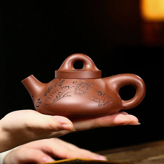 220ml Chinese Yixing Raw Ore Purple Clay Teapots Famous Handmade Stone Scoop Tea Pot Kettle High-end Zisha Tea Set Collection