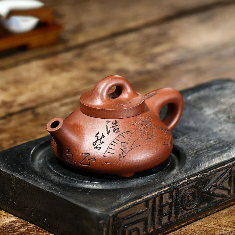 220ml Chinese Yixing Raw Ore Purple Clay Teapots Famous Handmade Stone Scoop Tea Pot Kettle High-end Zisha Tea Set Collection