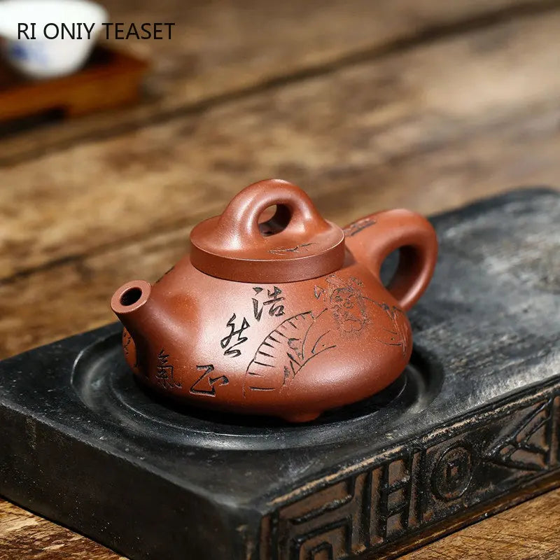 220ml Chinese Yixing Raw Ore Purple Clay Teapots Famous Handmade Stone Scoop Tea Pot Kettle High-end Zisha Tea Set Collection