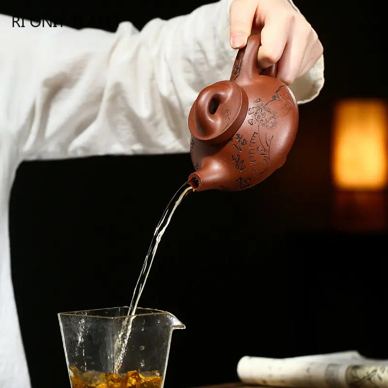 220ml Chinese Yixing Raw Ore Purple Clay Teapots Famous Handmade Stone Scoop Tea Pot Kettle High-end Zisha Tea Set Collection