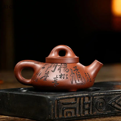 220ml Chinese Yixing Raw Ore Purple Clay Teapots Famous Handmade Stone Scoop Tea Pot Kettle High-end Zisha Tea Set Collection
