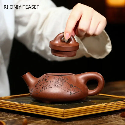 220ml Chinese Yixing Raw Ore Purple Clay Teapots Famous Handmade Stone Scoop Tea Pot Kettle High-end Zisha Tea Set Collection