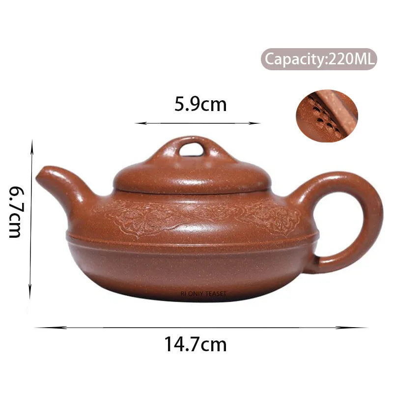 220ml High-end Yixing Handmade Purple Clay Teapot Beauty Kettle Famous Artists Hand-carved Tea Pot Chinese Raw Ore Zisha Tea Set