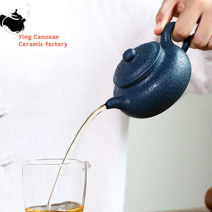 220ml High-end Yixing Purple Clay Teapot Master Handmade Tea Pot Raw Ore Azure Mud Kettle Chinese Zisha Tea Set Collection