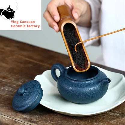 220ml High-end Yixing Purple Clay Teapot Master Handmade Tea Pot Raw Ore Azure Mud Kettle Chinese Zisha Tea Set Collection