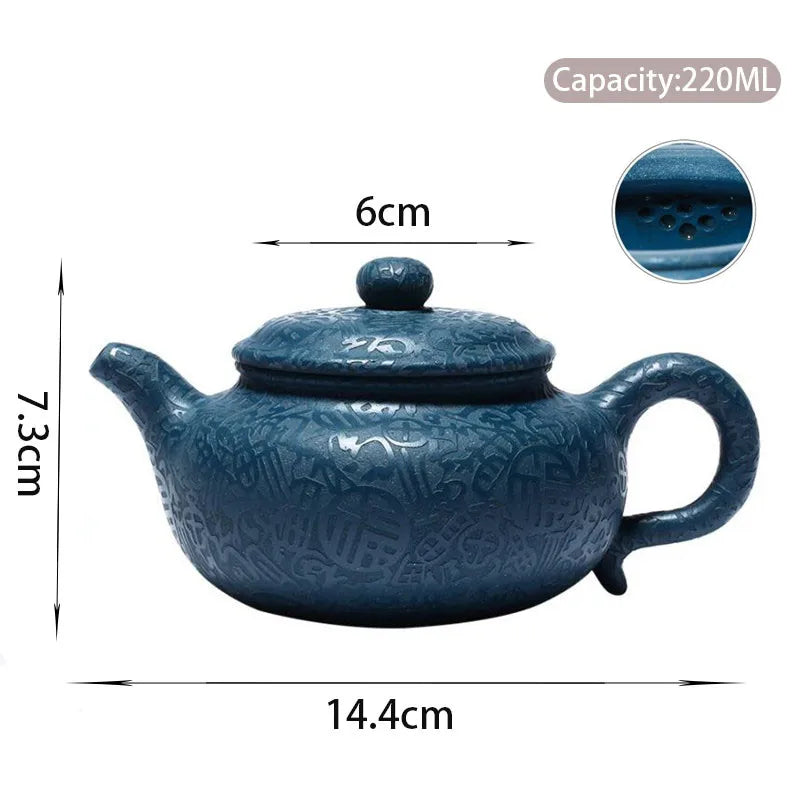 220ml High-end Yixing Purple Clay Teapot Master Handmade Tea Pot Raw Ore Azure Mud Kettle Chinese Zisha Tea Set Collection