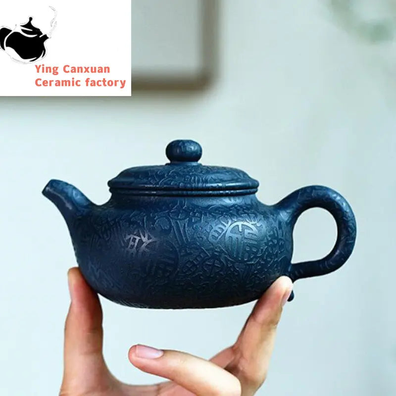 220ml High-end Yixing Purple Clay Teapot Master Handmade Tea Pot Raw Ore Azure Mud Kettle Chinese Zisha Tea Set Collection