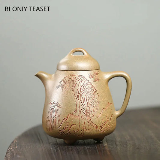 220ml High-end Yixing Raw Ore Purple Clay Teapots Famous Artists Handmade High Stone Scoop Tea Pot Kettle Chinese Zisha Tea Set