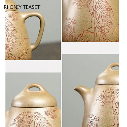 220ml High-end Yixing Raw Ore Purple Clay Teapots Famous Artists Handmade High Stone Scoop Tea Pot Kettle Chinese Zisha Tea Set