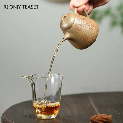 220ml High-end Yixing Raw Ore Purple Clay Teapots Famous Artists Handmade High Stone Scoop Tea Pot Kettle Chinese Zisha Tea Set