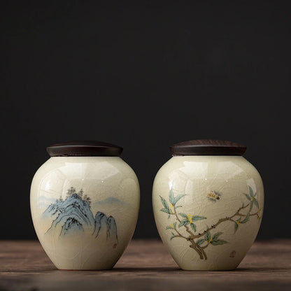 220ml Japanese Style Tea Box Organizer Plant Ash Tea Organizer Ancient Blue Glazed Mystery Box Tea Leaf Hermetic Pots Tea Tank