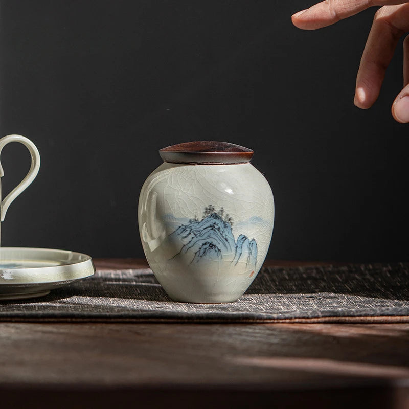 220ml Japanese Style Tea Box Organizer Plant Ash Tea Organizer Ancient Blue Glazed Mystery Box Tea Leaf Hermetic Pots Tea Tank