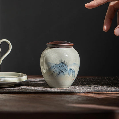 220ml Japanese Style Tea Box Organizer Plant Ash Tea Organizer Ancient Blue Glazed Mystery Box Tea Leaf Hermetic Pots Tea Tank