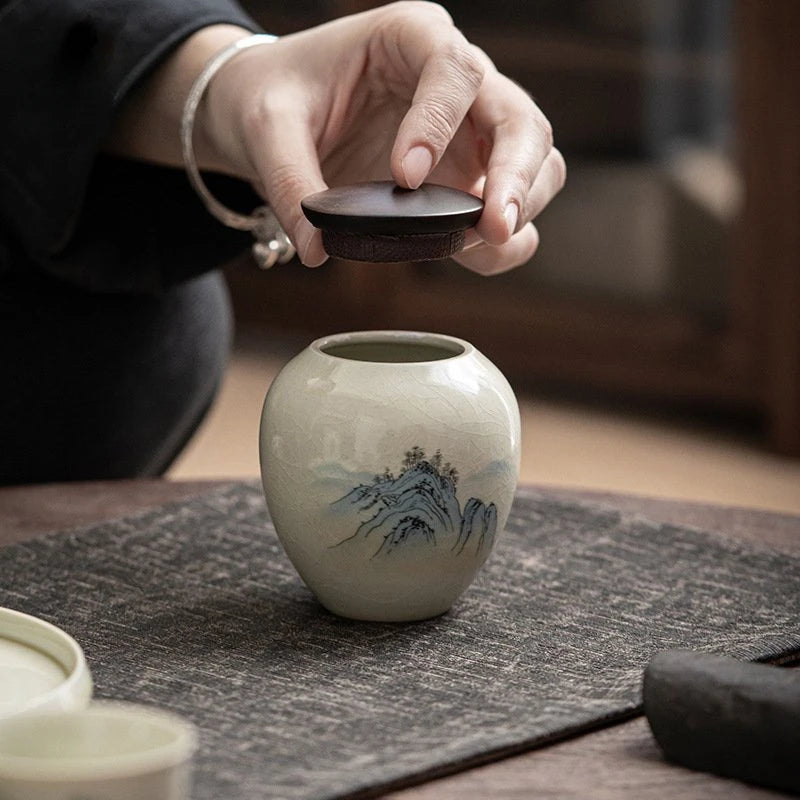 220ml Japanese Style Tea Box Organizer Plant Ash Tea Organizer Ancient Blue Glazed Mystery Box Tea Leaf Hermetic Pots Tea Tank