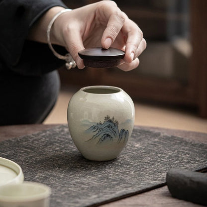 220ml Japanese Style Tea Box Organizer Plant Ash Tea Organizer Ancient Blue Glazed Mystery Box Tea Leaf Hermetic Pots Tea Tank