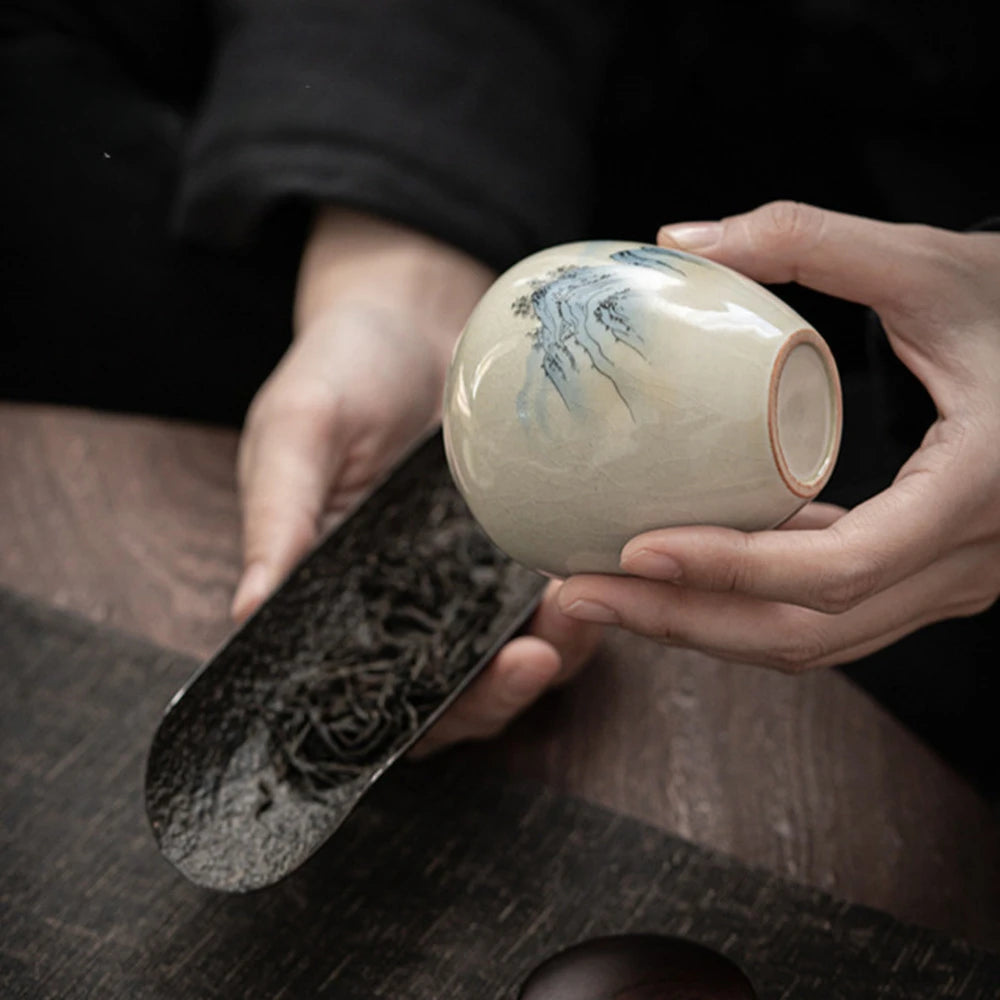 220ml Japanese Style Tea Box Organizer Plant Ash Tea Organizer Ancient Blue Glazed Mystery Box Tea Leaf Hermetic Pots Tea Tank