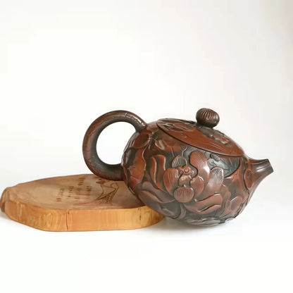 220ml Jianshui Pure Handmade Lotus Carving Tea Pot(Not Yixing Zisha) Ceramic  Kung Fu Tea Set Drinkware Tea Ceremony