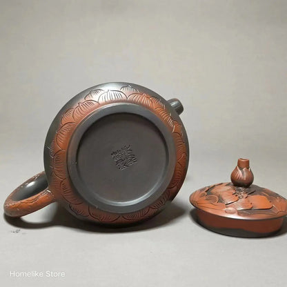 220ml Jianshui Purple Clay Pure Handmade Lotus Full Carving Tea Pot(Not Yixing Zisha) Kung Fu Tea Set Drinkware Tea Ceremony