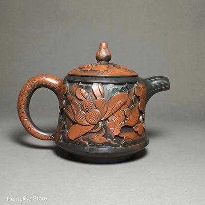 220ml Jianshui Purple Clay Pure Handmade Lotus Full Carving Tea Pot(Not Yixing Zisha) Kung Fu Tea Set Drinkware Tea Ceremony