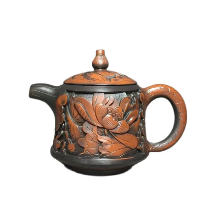220ml Jianshui Purple Clay Pure Handmade Lotus Full Carving Tea Pot(Not Yixing Zisha) Kung Fu Tea Set Drinkware Tea Ceremony