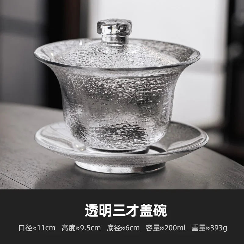220ml Outline in Gold Art Glass Gaiwan Antique Crystal Tea Bowl Tea Tureen Household Tea Maker Cover Bowl Tea Items Decoration