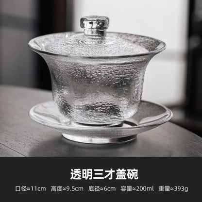 220ml Outline in Gold Art Glass Gaiwan Antique Crystal Tea Bowl Tea Tureen Household Tea Maker Cover Bowl Tea Items Decoration