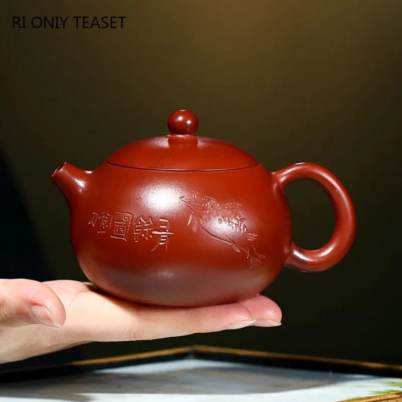 220ml Yixing Famous Purple Clay Teapot Authentic Handmade Xishi Tea Pot Raw Ore Dahongpao Kettle Chinese Zisha Tea Set Gifts