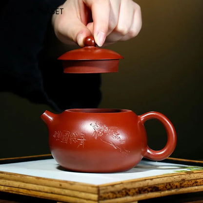 220ml Yixing Famous Purple Clay Teapot Authentic Handmade Xishi Tea Pot Raw Ore Dahongpao Kettle Chinese Zisha Tea Set Gifts