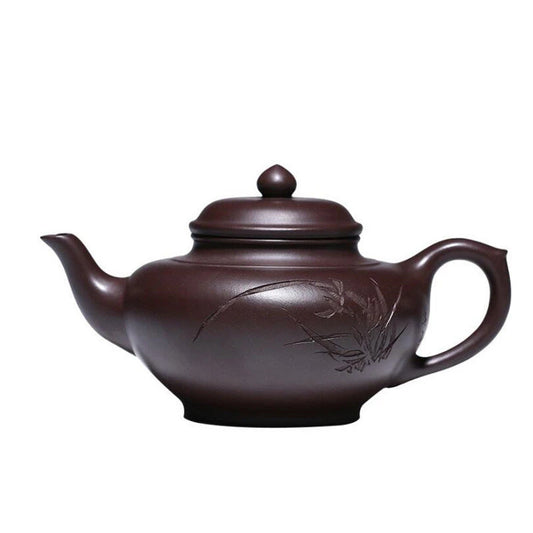 220ml Yixing Handmade Purple Clay Teapots Famous Artists Hand-carved Tea Pot Raw Ore Purple Mud Kettle Chinese Zisha Tea Set