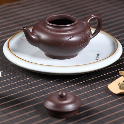 220ml Yixing Handmade Purple Clay Teapots Famous Artists Hand-carved Tea Pot Raw Ore Purple Mud Kettle Chinese Zisha Tea Set