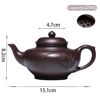 220ml Yixing Handmade Purple Clay Teapots Famous Artists Hand-carved Tea Pot Raw Ore Purple Mud Kettle Chinese Zisha Tea Set