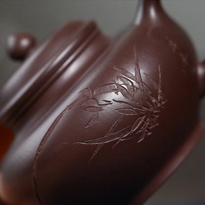 220ml Yixing Handmade Purple Clay Teapots Famous Artists Hand-carved Tea Pot Raw Ore Purple Mud Kettle Chinese Zisha Tea Set