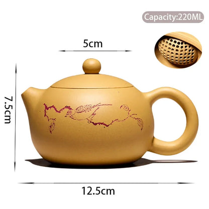 220ml Yixing Purple Clay Teapot Handmade Ball Hole Filter Xishi Tea Pot Raw Ore Gold Section Mud Kettle Chinese Zisha Tea Set