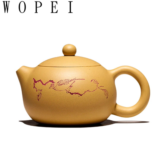 220ml Yixing Purple Clay Teapot Handmade Ball Hole Filter Xishi Tea Pot Raw Ore Gold Section Mud Kettle Chinese Zisha Tea Set