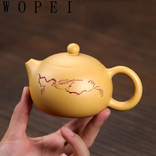 220ml Yixing Purple Clay Teapot Handmade Ball Hole Filter Xishi Tea Pot Raw Ore Gold Section Mud Kettle Chinese Zisha Tea Set